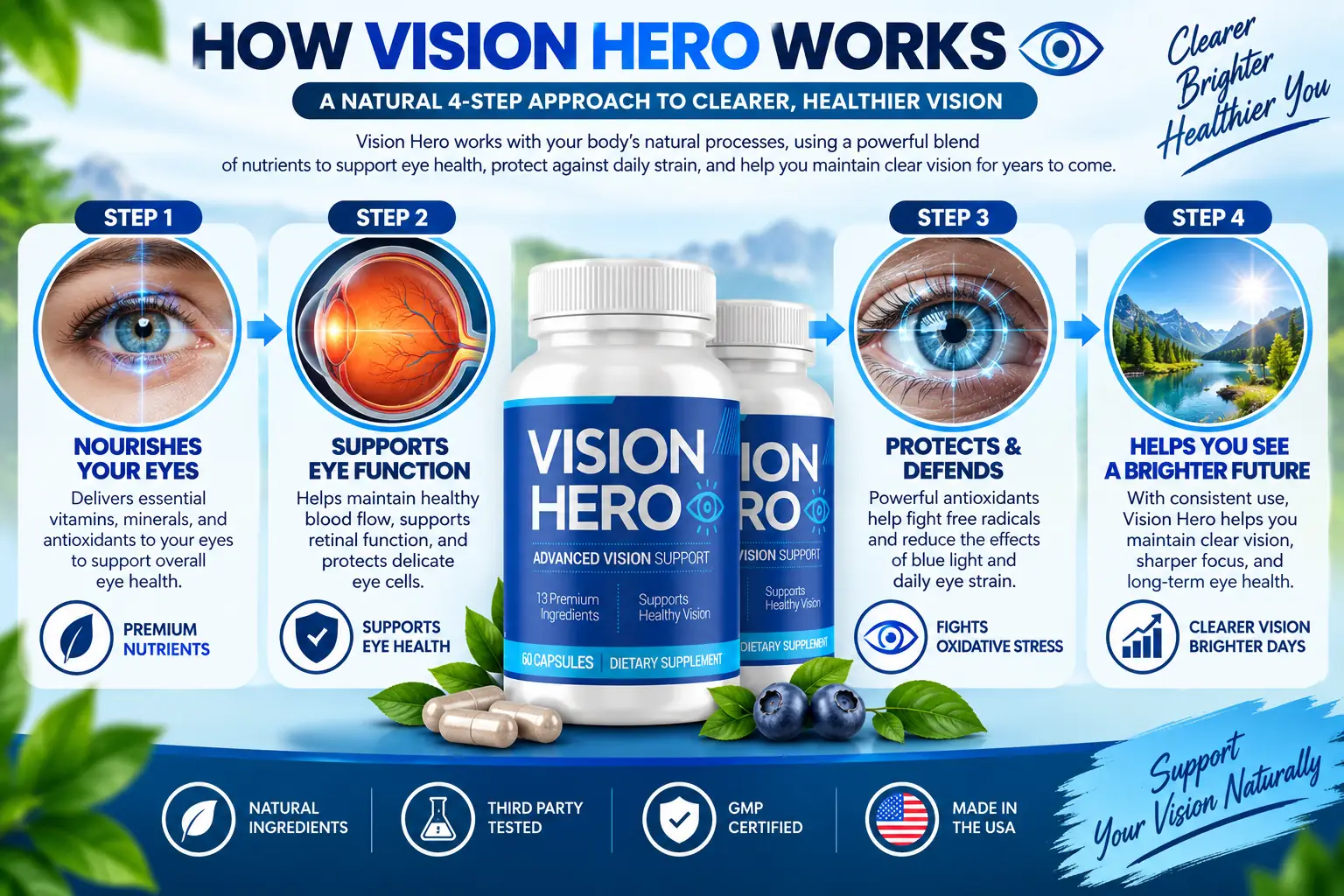 How Vision Hero works — a natural 4-step approach to clearer, healthier vision